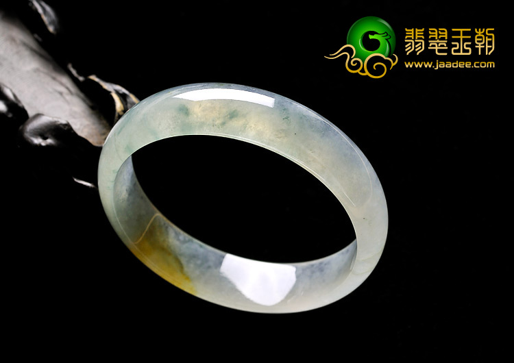 冰种飘花带黄翡缅甸翡翠A货手镯（56.8mm）