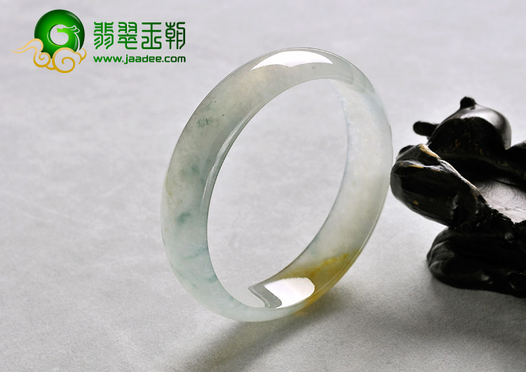 冰种飘花带黄翡缅甸翡翠A货手镯（56.8mm）