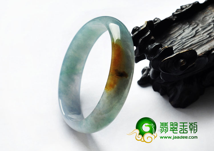 冰种晴水带黄翡缅甸翡翠A货贵妃镯（54.4-49.3mm）