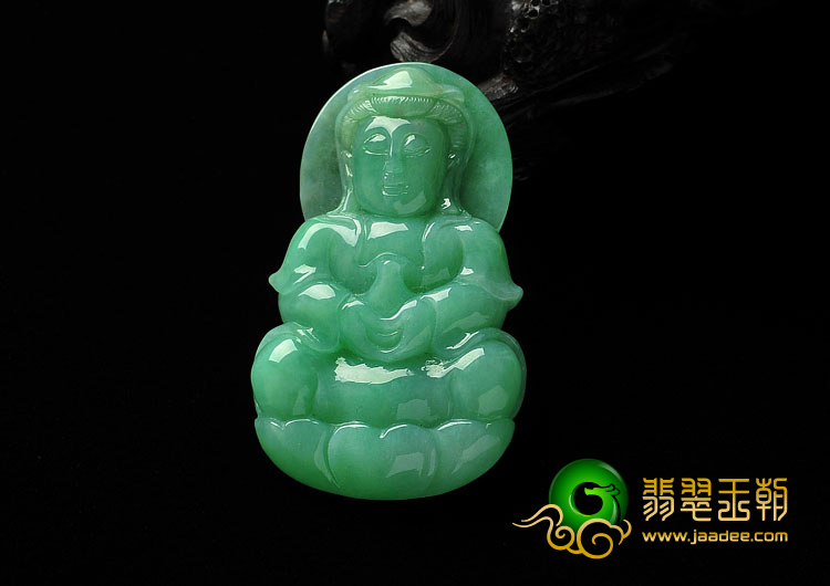 糯冰种淡绿满绿缅甸翡翠A货观音挂件