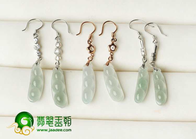 糯冰种缅甸翡翠A货银镀金耳环（单价）