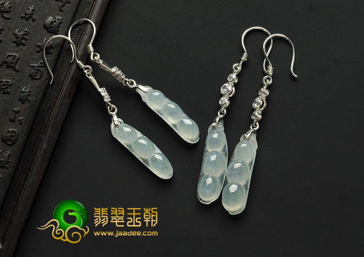 糯冰种缅甸翡翠A货银镀金耳环（单价）