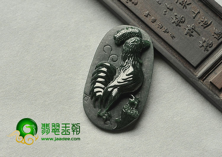 糯冰种墨翠缅甸翡翠A货冠上加官挂件