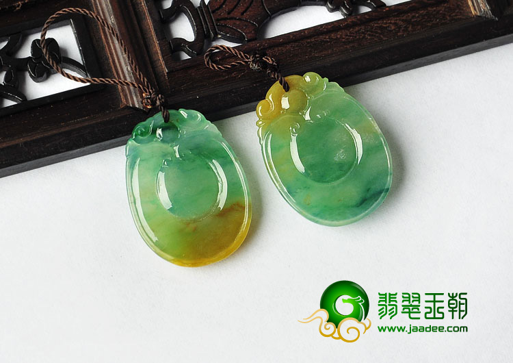 冰种黄加绿缅甸翡翠A货福在眼前挂件（单价）