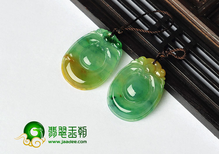 冰种黄加绿缅甸翡翠A货福在眼前挂件（单价）