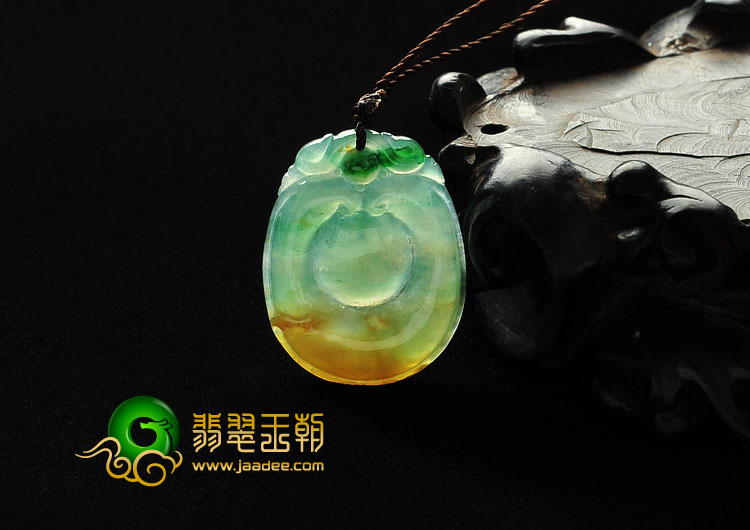 冰种黄加绿缅甸翡翠A货福在眼前挂件（单价）