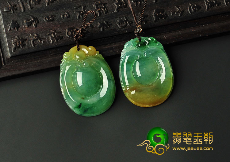 冰种黄加绿缅甸翡翠A货福在眼前挂件（单价）
