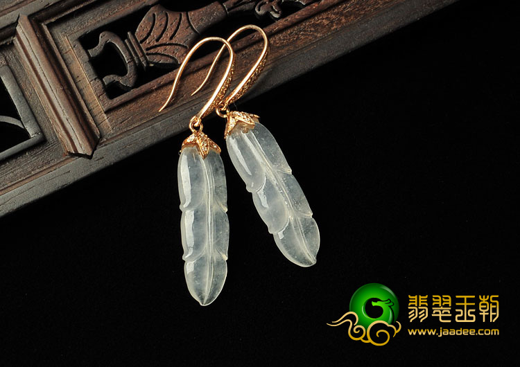 冰玻种缅甸翡翠A货金枝玉叶耳坠