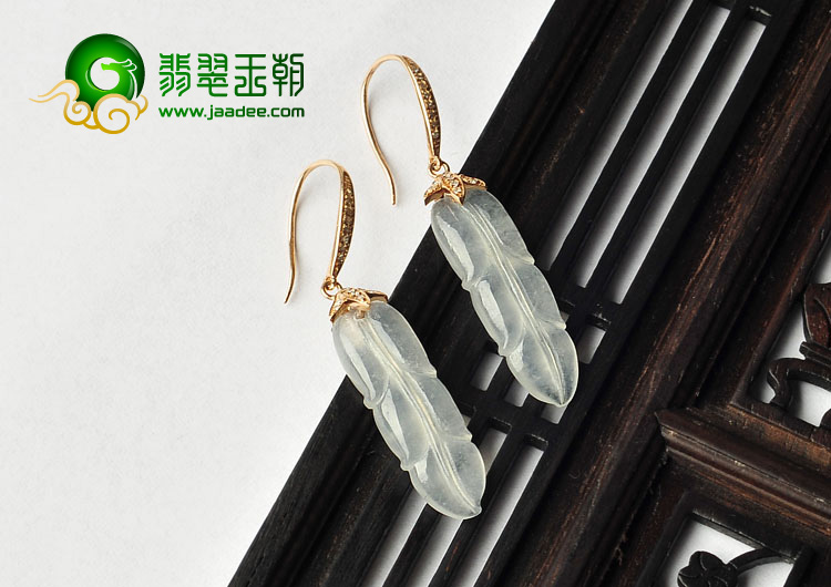 冰玻种缅甸翡翠A货金枝玉叶耳坠
