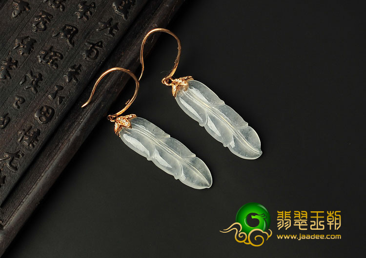 冰玻种缅甸翡翠A货金枝玉叶耳坠