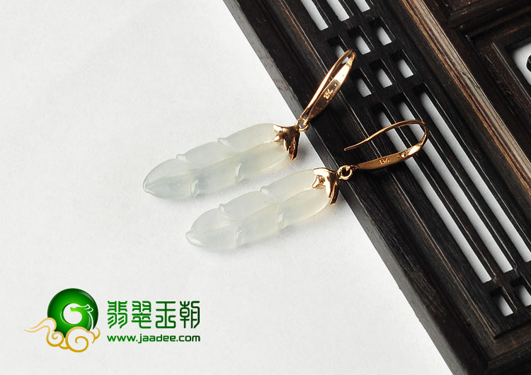 冰玻种缅甸翡翠A货金枝玉叶耳坠