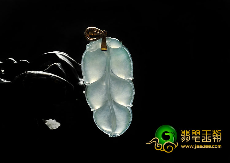冰种晴水缅甸翡翠A货叶子挂件