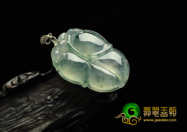 冰种飘花缅甸翡翠A货叶子挂件