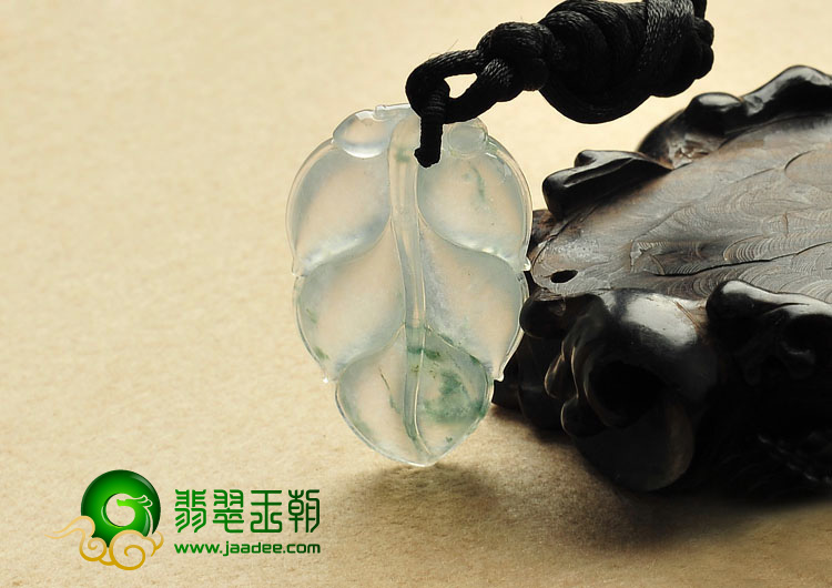 冰玻种飘花缅甸翡翠A货叶子挂件