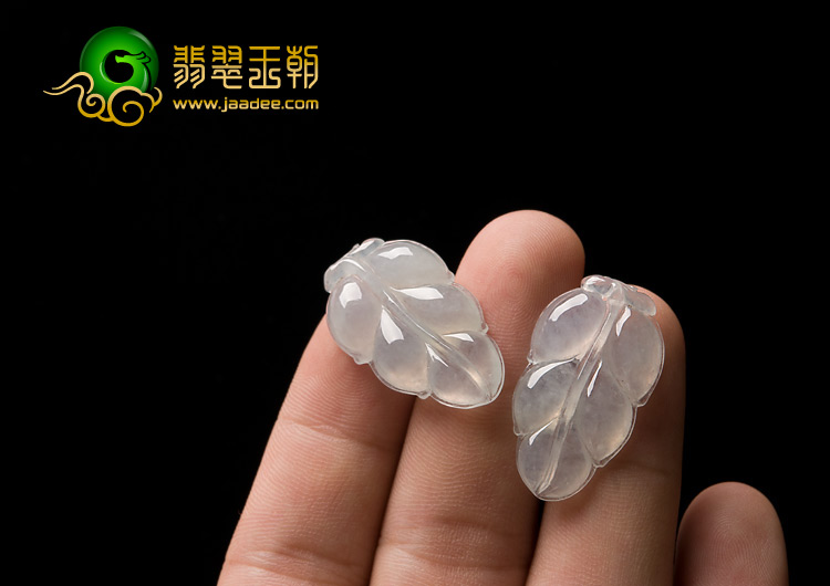 冰种晴水缅甸翡翠A货叶子挂件（一对）