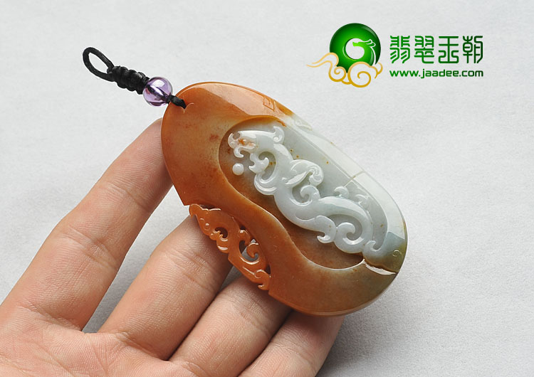 糯冰种褐红翡缅甸翡翠A货仿古龙牌挂件