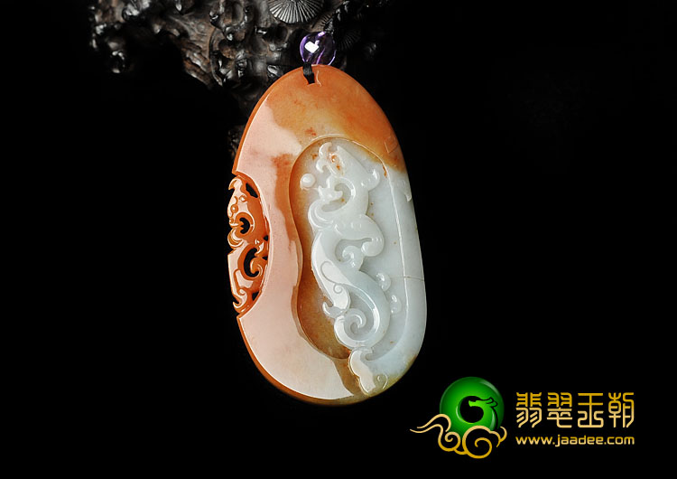 糯冰种褐红翡缅甸翡翠A货仿古龙牌挂件