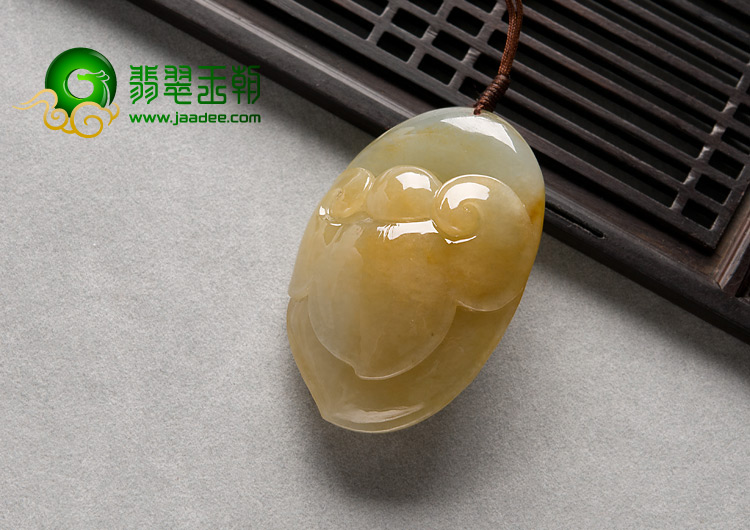 feicui糯冰种黄翡缅甸翡翠A货观音头挂件