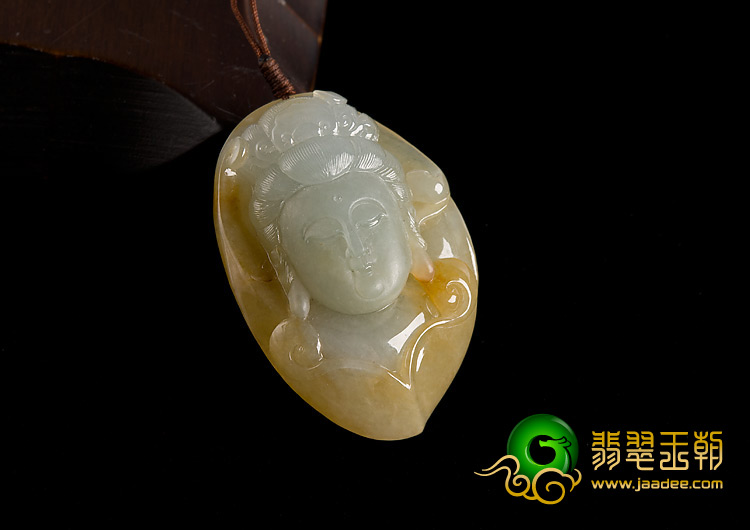 feicui糯冰种黄翡缅甸翡翠A货观音头挂件