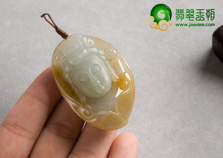 feicui糯冰种黄翡缅甸翡翠A货观音头挂件