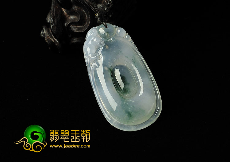 冰种飘花缅甸翡翠A货福在眼前挂件