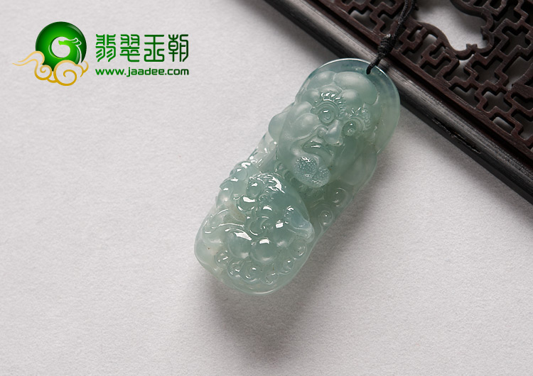 冰种晴水缅甸翡翠A货龙头罗汉挂件