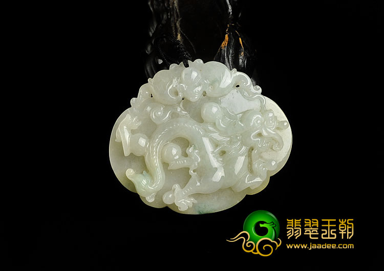 糯冰种淡黄翡缅甸翡翠A货龙牌挂件