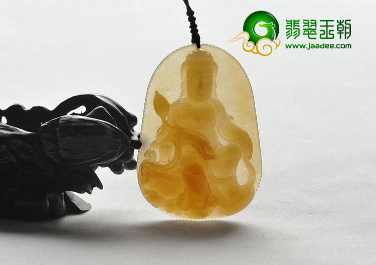 冰种黄翡缅甸翡翠A货观音挂件