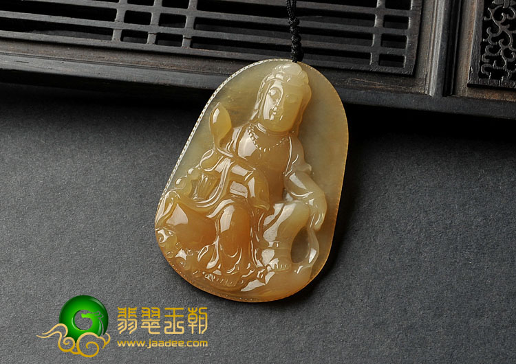 冰种黄翡缅甸翡翠A货观音挂件