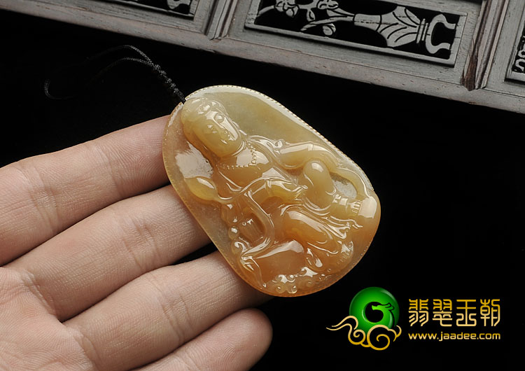 冰种黄翡缅甸翡翠A货观音挂件