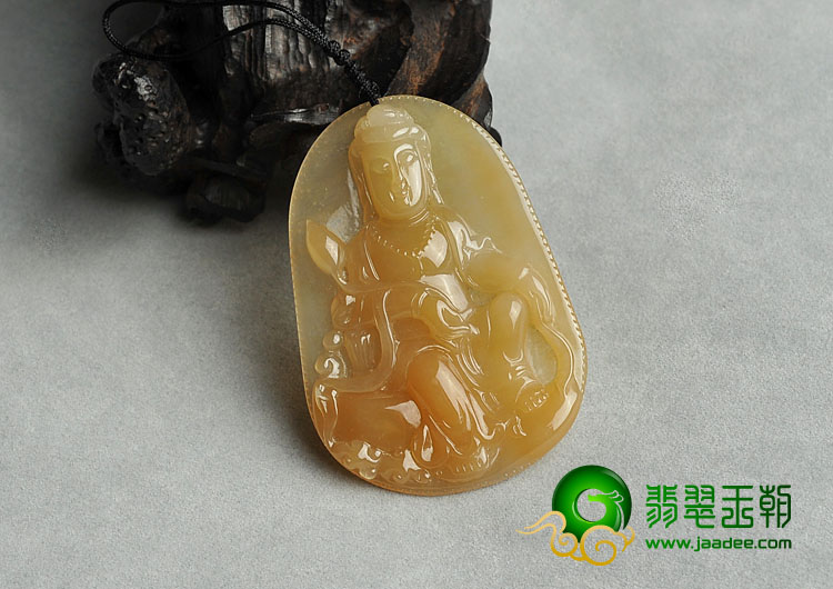 冰种黄翡缅甸翡翠A货观音挂件