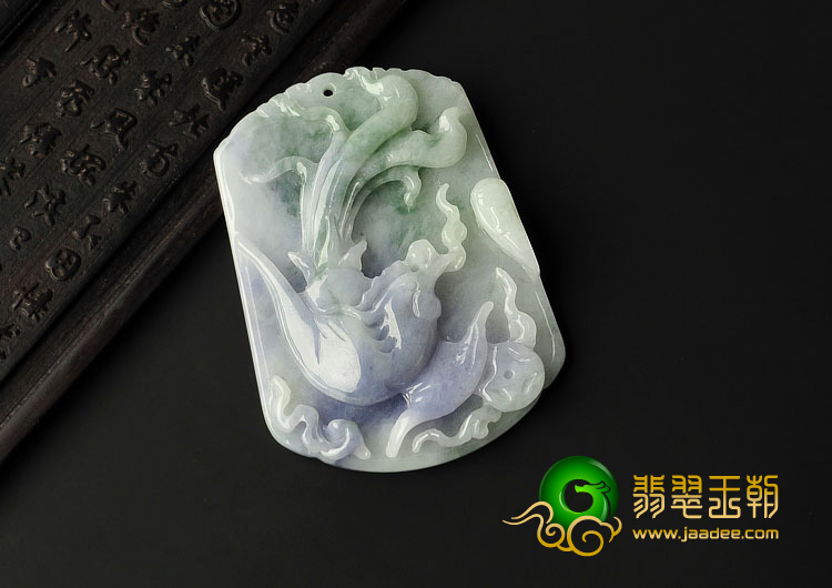 糯冰种紫罗兰飘花缅甸翡翠A货龙凤牌挂件（一对）
