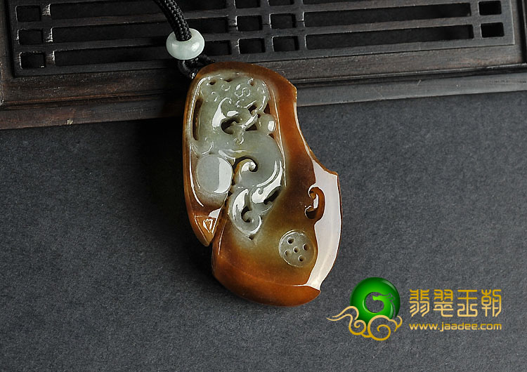糯冰种褐黄翡缅甸翡翠A货仿古龙挂件