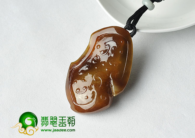 糯冰种褐黄翡缅甸翡翠A货仿古龙挂件