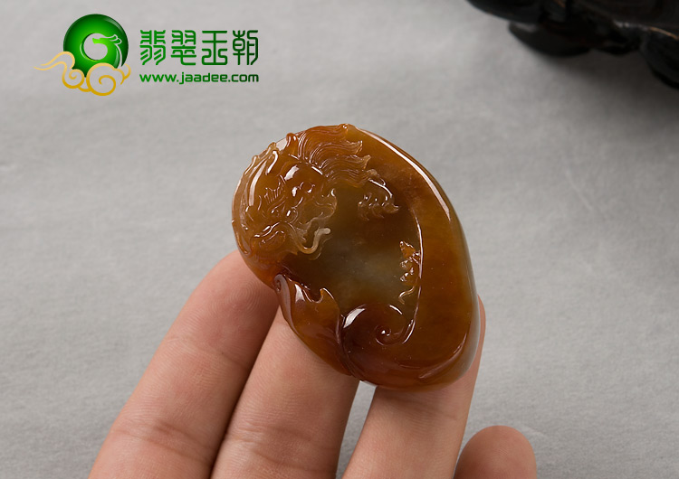 糯冰种红黄翡缅甸翡翠A货龙头如意挂件