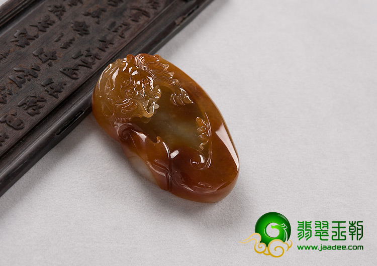 糯冰种红黄翡缅甸翡翠A货龙头如意挂件