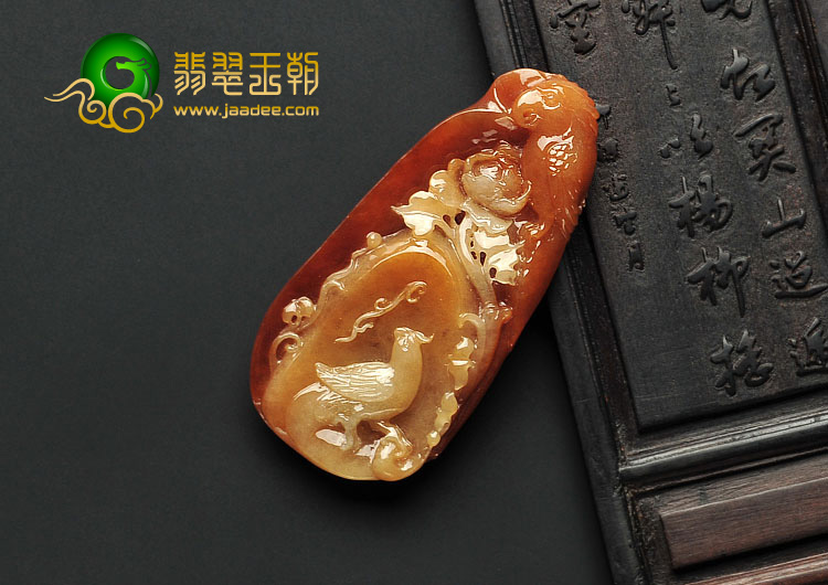 糯冰种红黄翡缅甸翡翠A货鸟语花香挂件