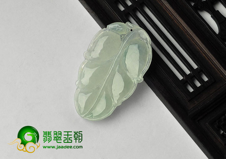 冰种淡晴水缅甸翡翠A货叶子挂件