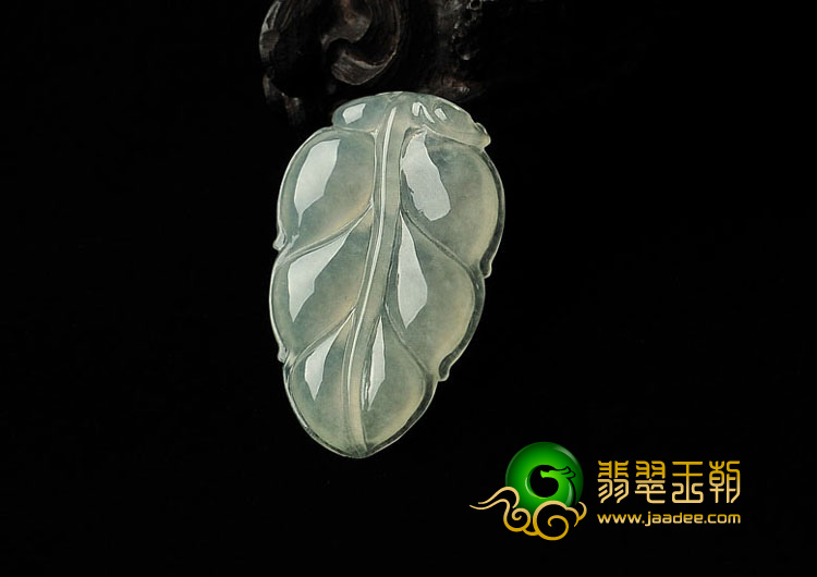 冰种淡晴水缅甸翡翠A货叶子挂件