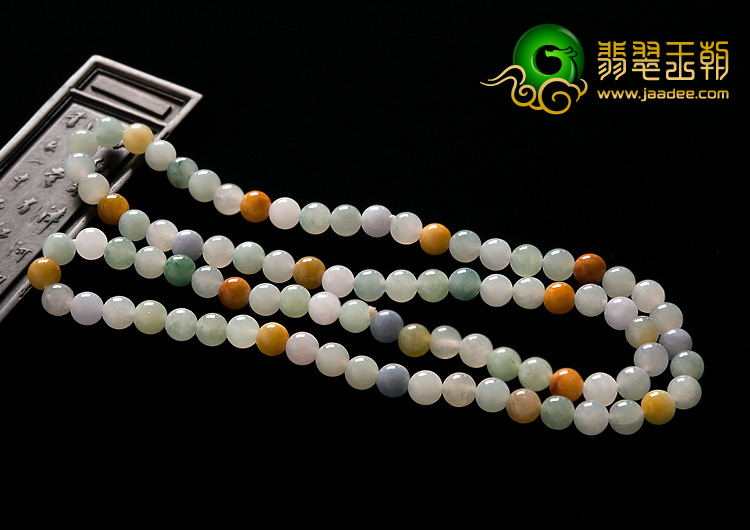 糯冰种三彩缅甸翡翠A货珠链