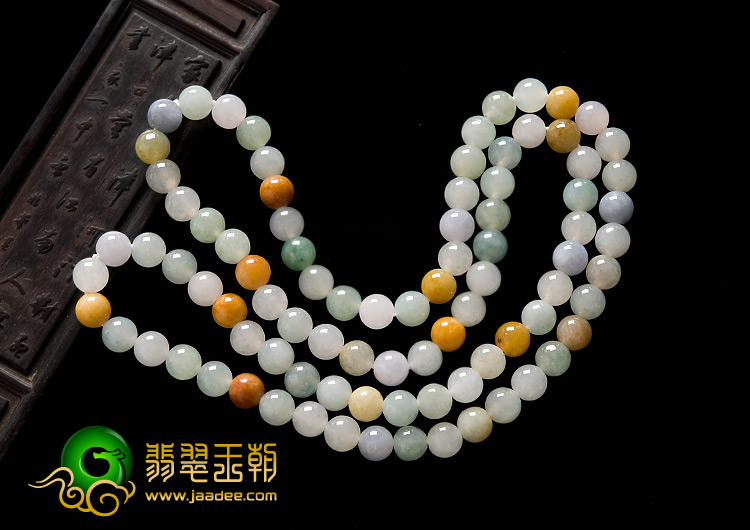 糯冰种三彩缅甸翡翠A货珠链