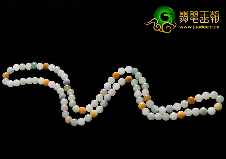 糯冰种三彩缅甸翡翠A货珠链