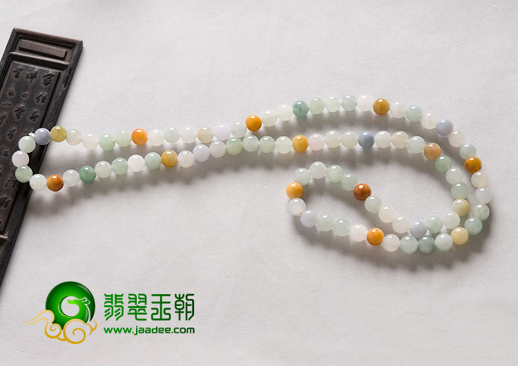 糯冰种三彩缅甸翡翠A货珠链