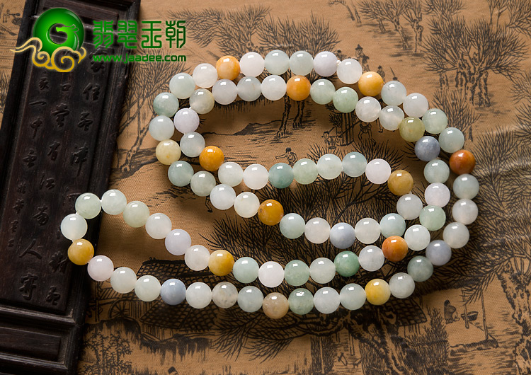 糯冰种三彩缅甸翡翠A货珠链