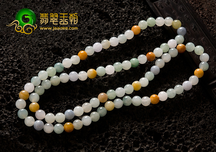 糯冰种三彩缅甸翡翠A货珠链