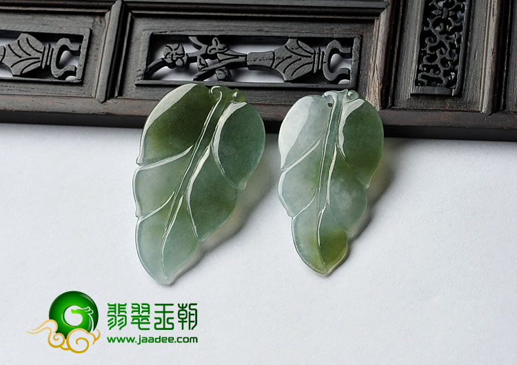 冰种青褐翡缅甸翡翠A货叶子挂件（一对）
