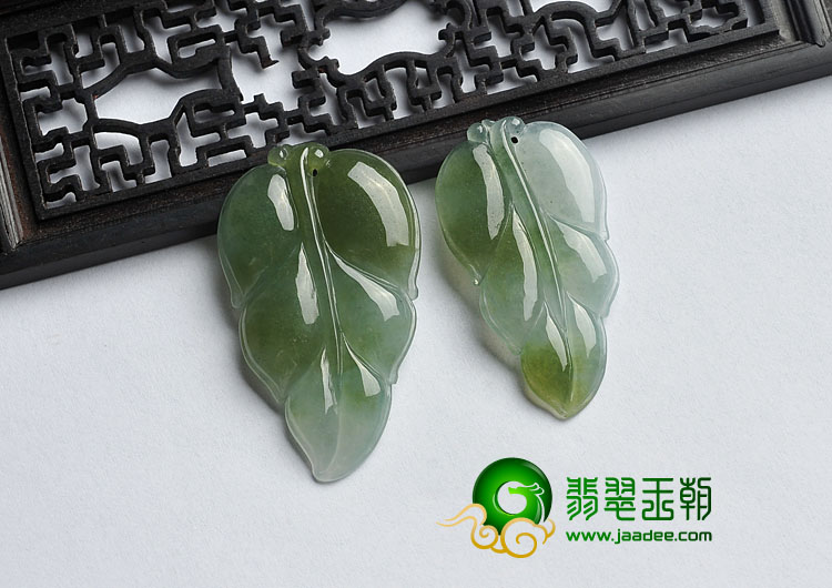 冰种青褐翡缅甸翡翠A货叶子挂件（一对）