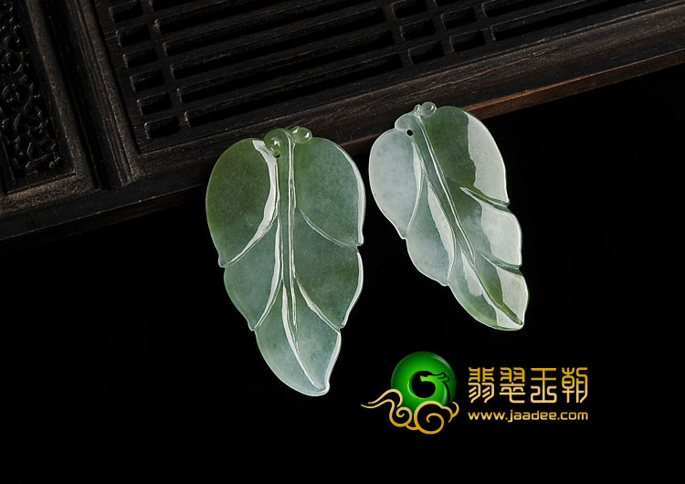 冰种青褐翡缅甸翡翠A货叶子挂件（一对）