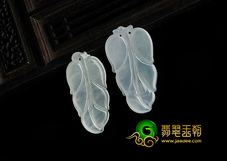 冰种淡晴水缅甸翡翠A货叶子挂件（一对）