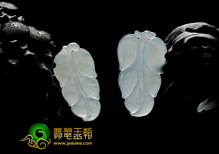 冰种淡晴水缅甸翡翠A货叶子挂件（一对）